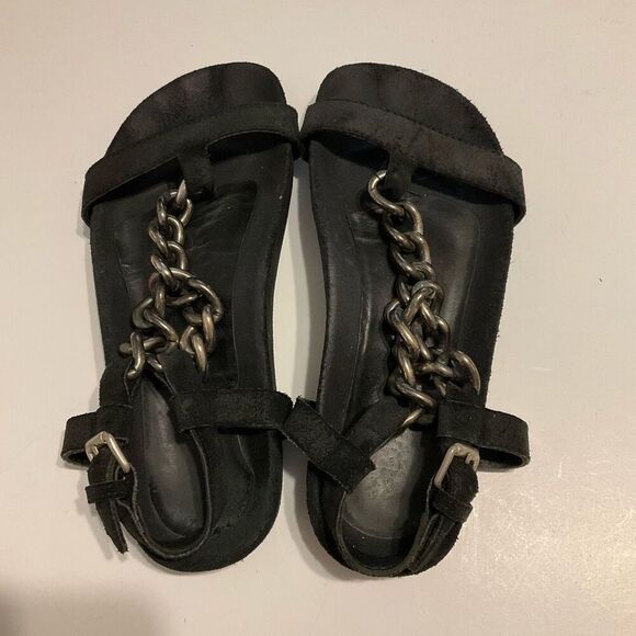 Bimba y Lola Suede Chain Fisherman Sandals, Size 37. (6.5/7 US) Black Spain. - Picture 8 of 16